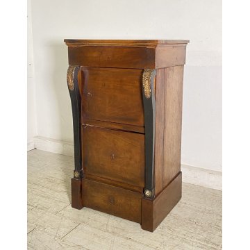 ANTICO COMODINO IMPERO 1800 LEGNO NOCE MASSELLO CAMERA LETTO SALOTTO CREDENZA