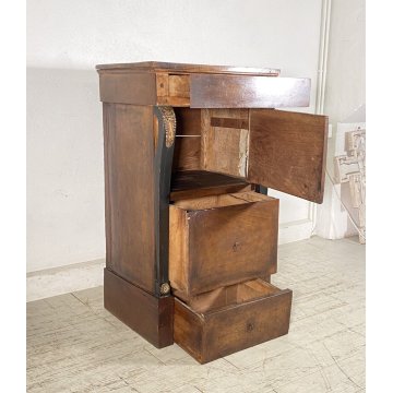 ANTICO COMODINO IMPERO 1800 LEGNO NOCE MASSELLO CAMERA LETTO SALOTTO CREDENZA