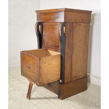 ANTICO COMODINO IMPERO 1800 LEGNO NOCE MASSELLO CAMERA LETTO SALOTTO CREDENZA