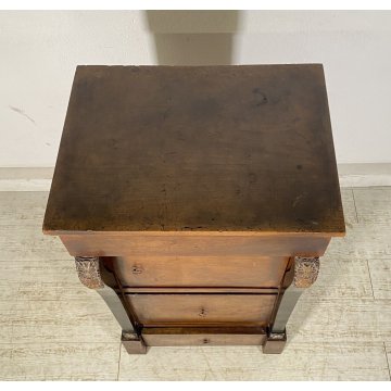 ANTICO COMODINO IMPERO 1800 LEGNO NOCE MASSELLO CAMERA LETTO SALOTTO CREDENZA