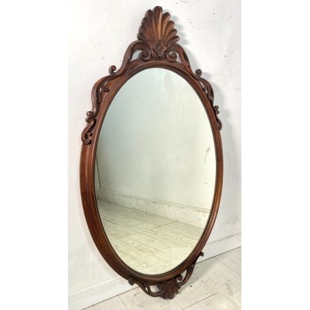 ANTICA SPECCHIERA OVALE LIBERTY CORNICE LEGNO FAGGIO epoca 900 SPECCHIO MURO OLD