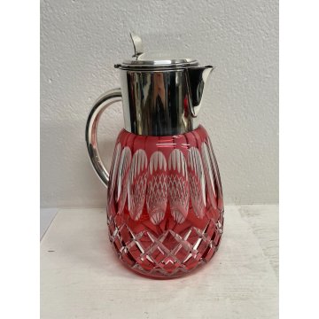 ANTICA BROCCA BOEMIA CRISTALLO ROSSO CARAFFA ANNI 50 VINTAGE ITALIA VETRO MOLATO