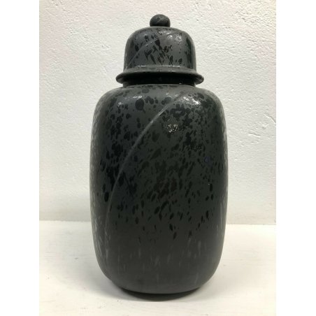 GRANDE VASO CERAMICA NERO OPACO COPERCHIO BLACK JAR HAND MADE ANNI 80 URN