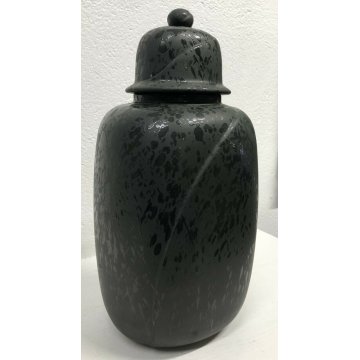 GRANDE VASO CERAMICA NERO OPACO COPERCHIO BLACK JAR HAND MADE ANNI 80 URN