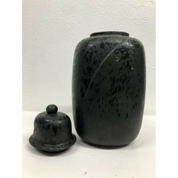 GRANDE VASO CERAMICA NERO OPACO COPERCHIO BLACK JAR HAND MADE ANNI 80 URN