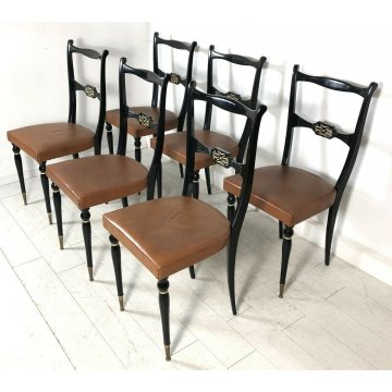 SET 6 SEDIE VINTAGE LACCATE LEGNO CHAIR ANNI 60 MADE IN ITALY DESIGN MID CENTURY