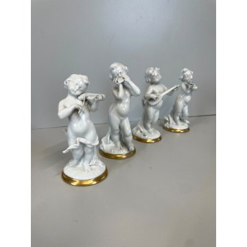 PORCELLANA Capodimonte 4 FIGURE 15 cm/h PUTTI musicanti CHERUBINI AMORINI '900