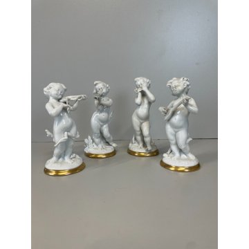 PORCELLANA Capodimonte 4 FIGURE 15 cm/h PUTTI musicanti CHERUBINI AMORINI '900