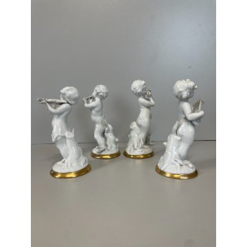 PORCELLANA Capodimonte 4 FIGURE 15 cm/h PUTTI musicanti CHERUBINI AMORINI '900