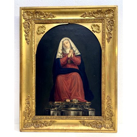 ANTICO DIPINTO OLIO Maria DEI 7 DOLORI Madonna DELLE 7 SPADE RELIGIOSO '800