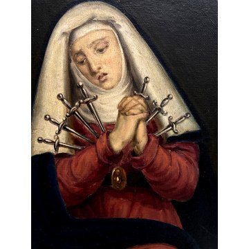 ANTICO DIPINTO OLIO Maria DEI 7 DOLORI Madonna DELLE 7 SPADE RELIGIOSO '800