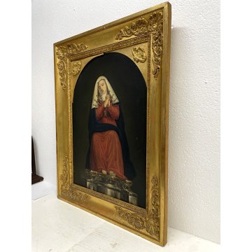 ANTICO DIPINTO OLIO Maria DEI 7 DOLORI Madonna DELLE 7 SPADE RELIGIOSO '800