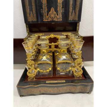 ANTICO COFANETTO VIAGGIO LIQUORI INTARSIATO BOULLE NAPOLEONE III FRANCE '800 OLD