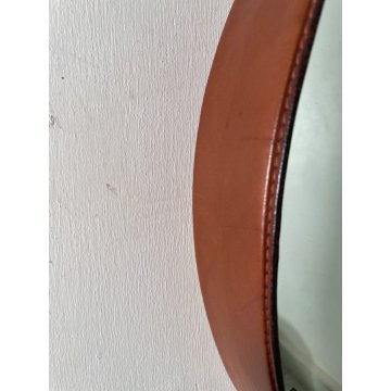 SPECCHIO ROTONDO CORNICE PELLE COGNAC MID-CENTURY DESIGN ROUND MIRROR ø 50,5 cm