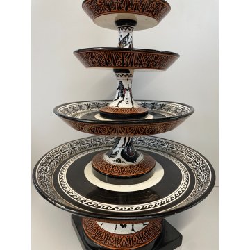 RARA COPPIA ANTICA ALZATA FRUTTA 4 PIANI ETAGERE CERAMICA "Del Vecchio N." '800