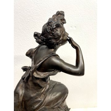 SCULTURA BRONZO Colombine sur un croissant de lune G. VAN DER STRAETEN '800