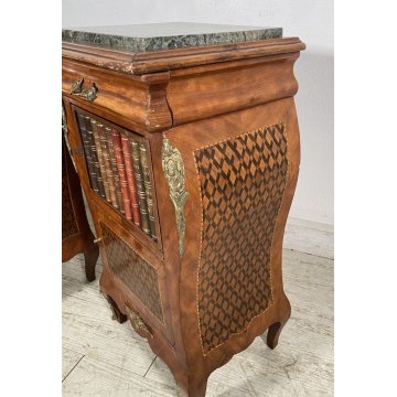 ANTICA COPPIA COMODINO Stile Luigi XV LEGNO LIBRERIA COMODINI Regency PRIMI 1900