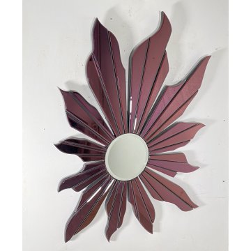 RARO SPECCHIO DI DESIGN ANNI 80 MIRROR FUOCO SOLE FIORE BORDEAUX 126X91 VINTAGE