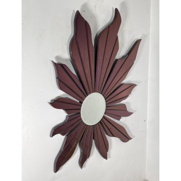 RARO SPECCHIO DI DESIGN ANNI 80 MIRROR FUOCO SOLE FIORE BORDEAUX 126X91 VINTAGE