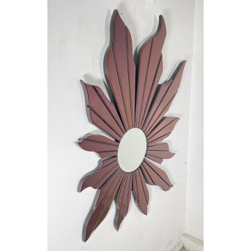 RARO SPECCHIO DI DESIGN ANNI 80 MIRROR FUOCO SOLE FIORE BORDEAUX 126X91 VINTAGE