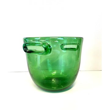 SECCHIELLO GHIACCIO VINTAGE ICE BUCKET VASO VETRO SOFFIATO VERDE Empoli MCM ø 14