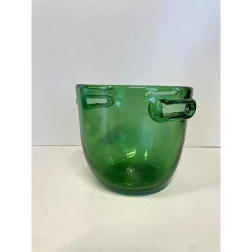 SECCHIELLO GHIACCIO VINTAGE ICE BUCKET VASO VETRO SOFFIATO VERDE Empoli MCM ø 14