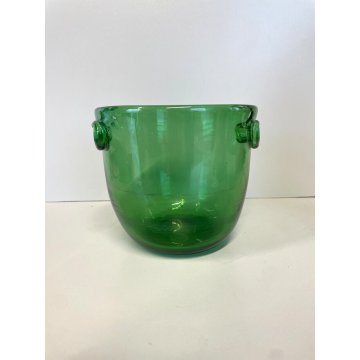 SECCHIELLO GHIACCIO VINTAGE ICE BUCKET VASO VETRO SOFFIATO VERDE Empoli MCM ø 14