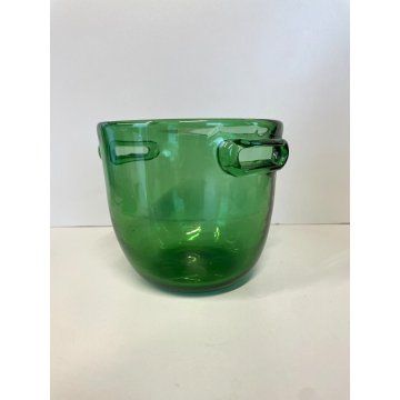 SECCHIELLO GHIACCIO VINTAGE ICE BUCKET VASO VETRO SOFFIATO VERDE Empoli MCM ø 14