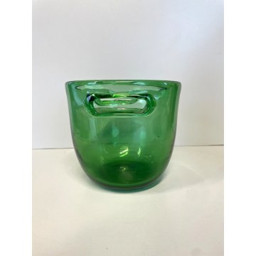 SECCHIELLO GHIACCIO VINTAGE ICE BUCKET VASO VETRO SOFFIATO VERDE Empoli MCM ø 14