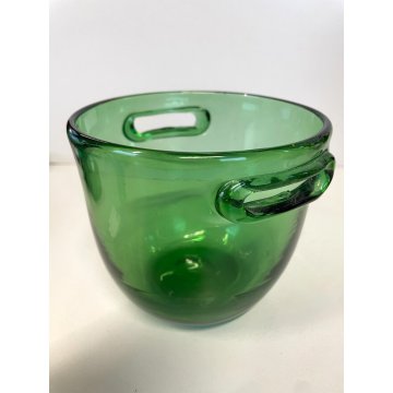 SECCHIELLO GHIACCIO VINTAGE ICE BUCKET VASO VETRO SOFFIATO VERDE Empoli MCM ø 14