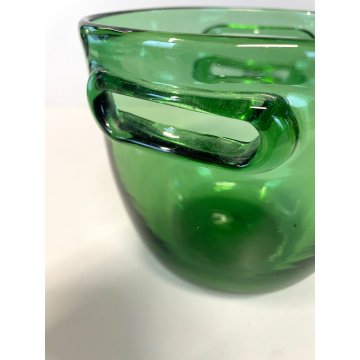 SECCHIELLO GHIACCIO VINTAGE ICE BUCKET VASO VETRO SOFFIATO VERDE Empoli MCM ø 14