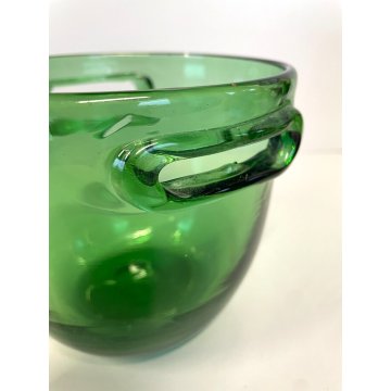 SECCHIELLO GHIACCIO VINTAGE ICE BUCKET VASO VETRO SOFFIATO VERDE Empoli MCM ø 14