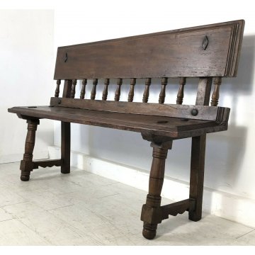 PANCA PANCHINA LEGNO NOCE RUSTICA 3 POSTI GAMBA ROCCHETTO EPOCA 1700 DIVANO 