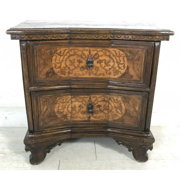 ANTICO COMODINO LEGNO MASSELLO NOCE 2 CASSETTI STILE CLASSICO AGE 1800 EPOCA OLD