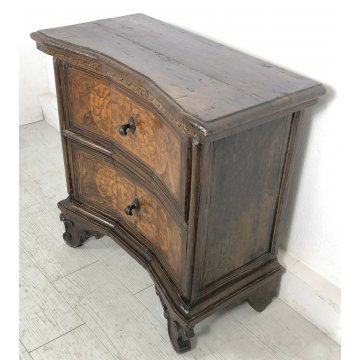 ANTICO COMODINO LEGNO MASSELLO NOCE 2 CASSETTI STILE CLASSICO AGE 1800 EPOCA OLD