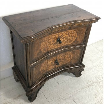 ANTICO COMODINO LEGNO MASSELLO NOCE 2 CASSETTI STILE CLASSICO AGE 1800 EPOCA OLD