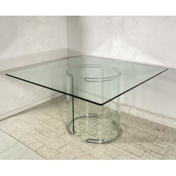 TAVOLO PRANZO DESIGN ATTR. Gallotti & Radice VETRO TABLE GLASS ANNI 70 QUADRATO