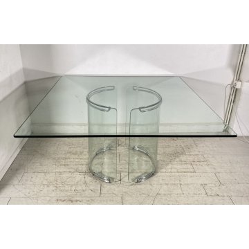 TAVOLO PRANZO DESIGN ATTR. Gallotti & Radice VETRO TABLE GLASS ANNI 70 QUADRATO