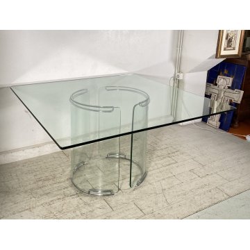 TAVOLO PRANZO DESIGN ATTR. Gallotti & Radice VETRO TABLE GLASS ANNI 70 QUADRATO