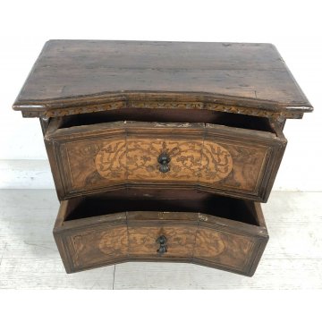 ANTICO COMODINO LEGNO MASSELLO NOCE 2 CASSETTI STILE CLASSICO AGE 1800 EPOCA OLD