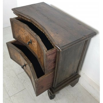 ANTICO COMODINO LEGNO MASSELLO NOCE 2 CASSETTI STILE CLASSICO AGE 1800 EPOCA OLD