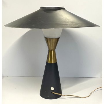 LAMPADA TAVOLO METALLO LACCATO NERO  OTTONE DESIGN MCM TABLE LAMP ø 39 - 41 cm/h