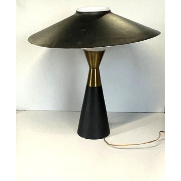 LAMPADA TAVOLO METALLO LACCATO NERO  OTTONE DESIGN MCM TABLE LAMP ø 39 - 41 cm/h