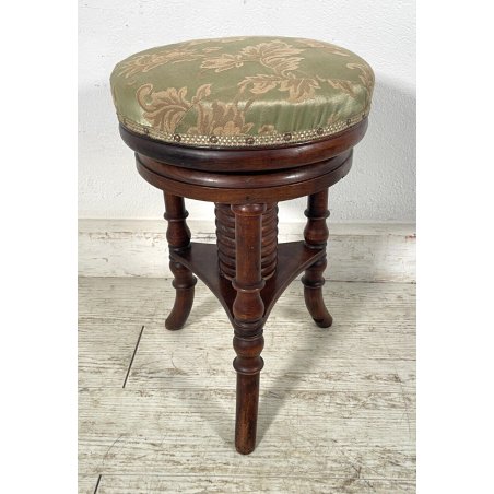 ANTICO SGABELLO DA PIANOFORTE REGOLABILE IN ALTEZZA GIREVOLE EPOCA '800 LEGNO