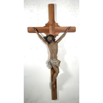 ANTICO GRANDE CRISTO CROCIFISSO EPOCA 1700 LEGNO SCOLPITO CROCE Gesù RELIGIOSO