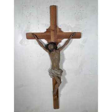 ANTICO GRANDE CRISTO CROCIFISSO EPOCA 1700 LEGNO SCOLPITO CROCE Gesù RELIGIOSO