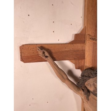 ANTICO GRANDE CRISTO CROCIFISSO EPOCA 1700 LEGNO SCOLPITO CROCE Gesù RELIGIOSO