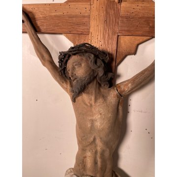 ANTICO GRANDE CRISTO CROCIFISSO EPOCA 1700 LEGNO SCOLPITO CROCE Gesù RELIGIOSO