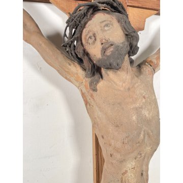 ANTICO GRANDE CRISTO CROCIFISSO EPOCA 1700 LEGNO SCOLPITO CROCE Gesù RELIGIOSO