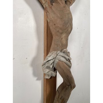 ANTICO GRANDE CRISTO CROCIFISSO EPOCA 1700 LEGNO SCOLPITO CROCE Gesù RELIGIOSO